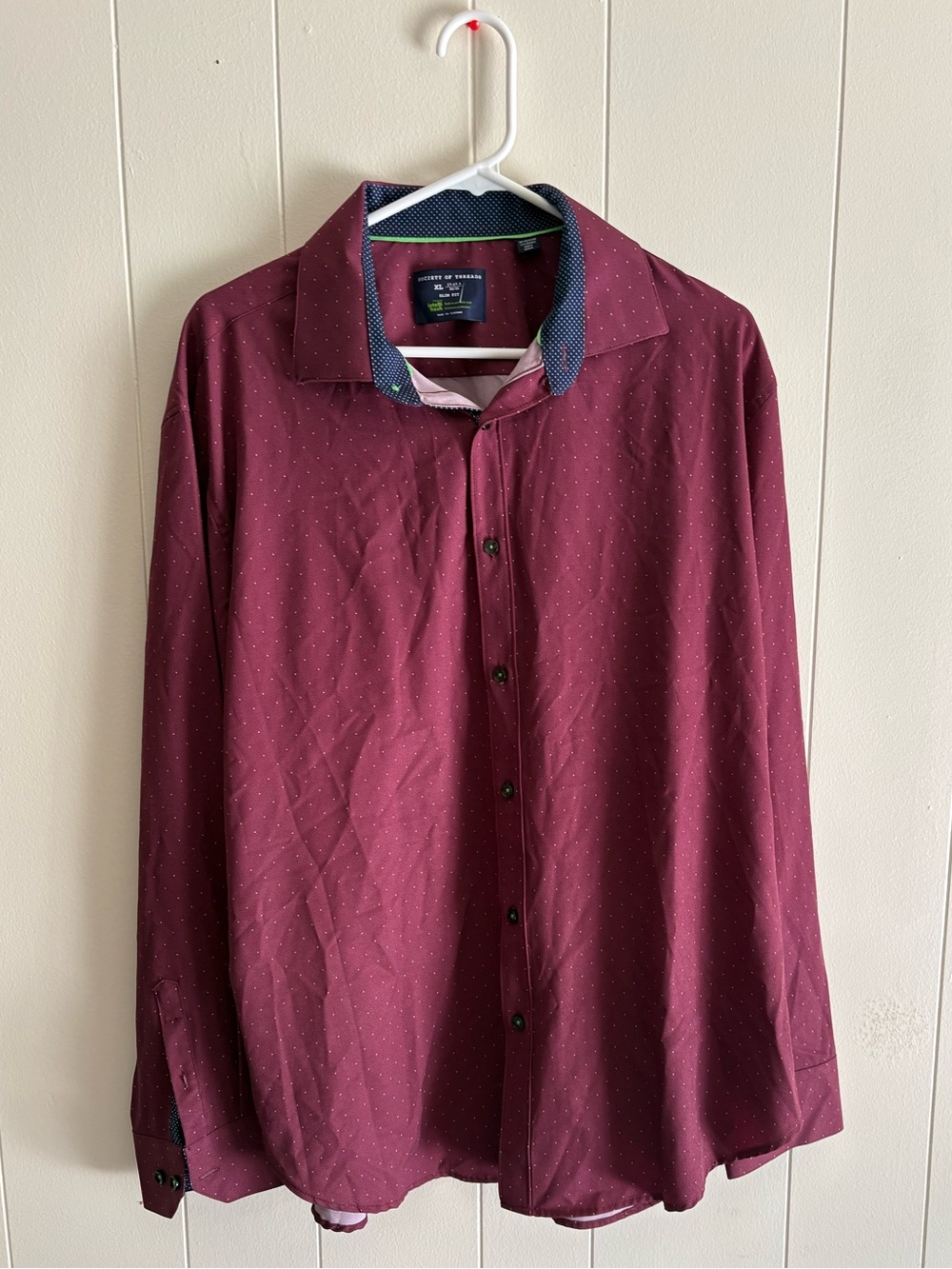 Society Of Threads Men's Burgundy Microdot Button-Down Shirt